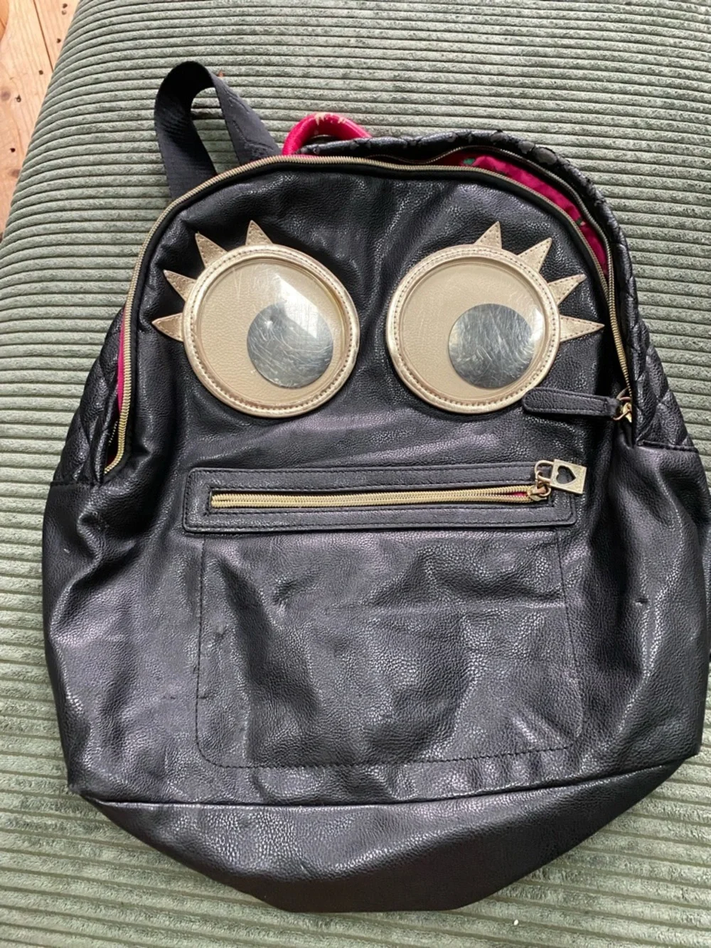 Betsey Johnson Black Faux Leather Backpack with Gold Accents